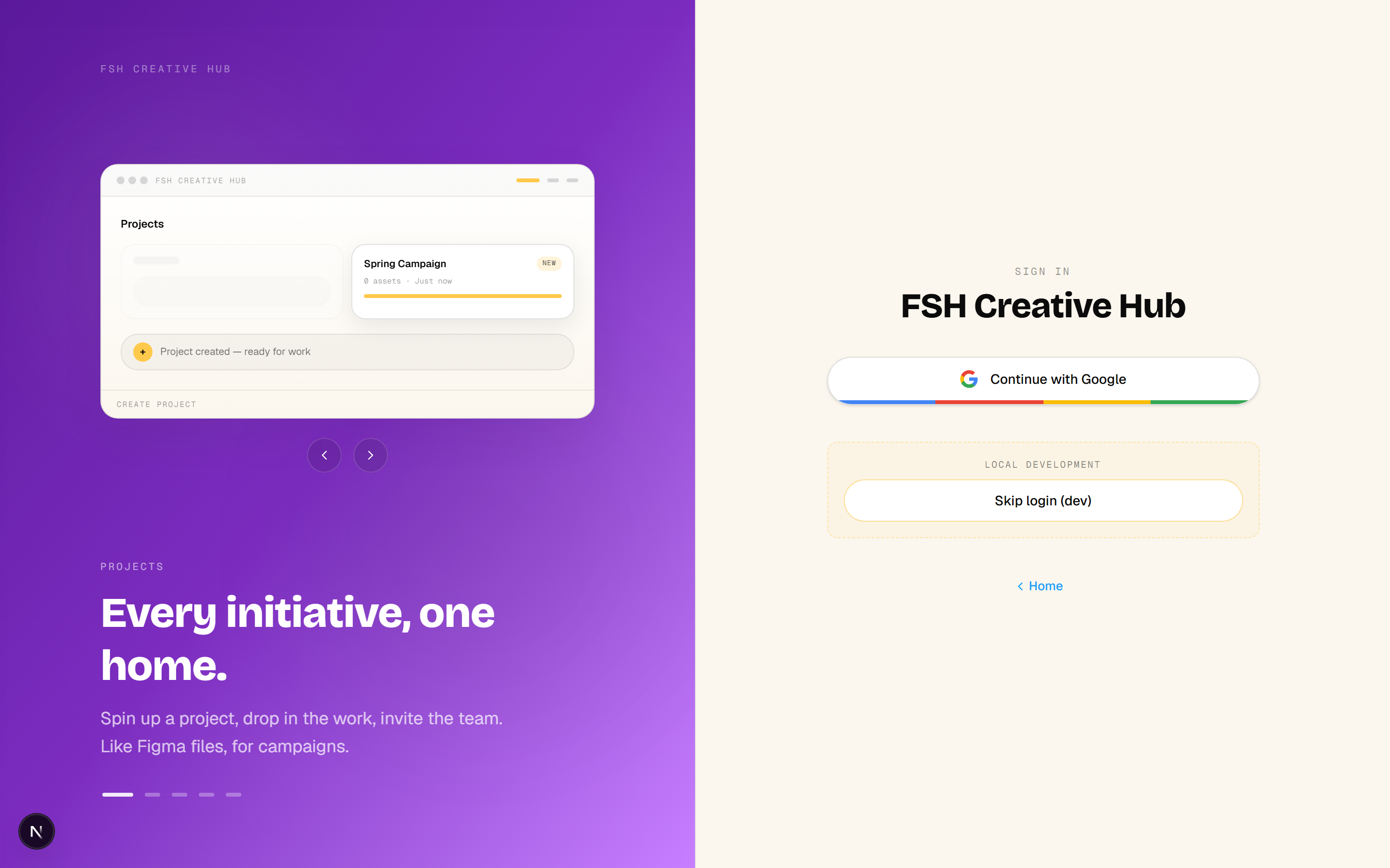 Login page with Google sign-in