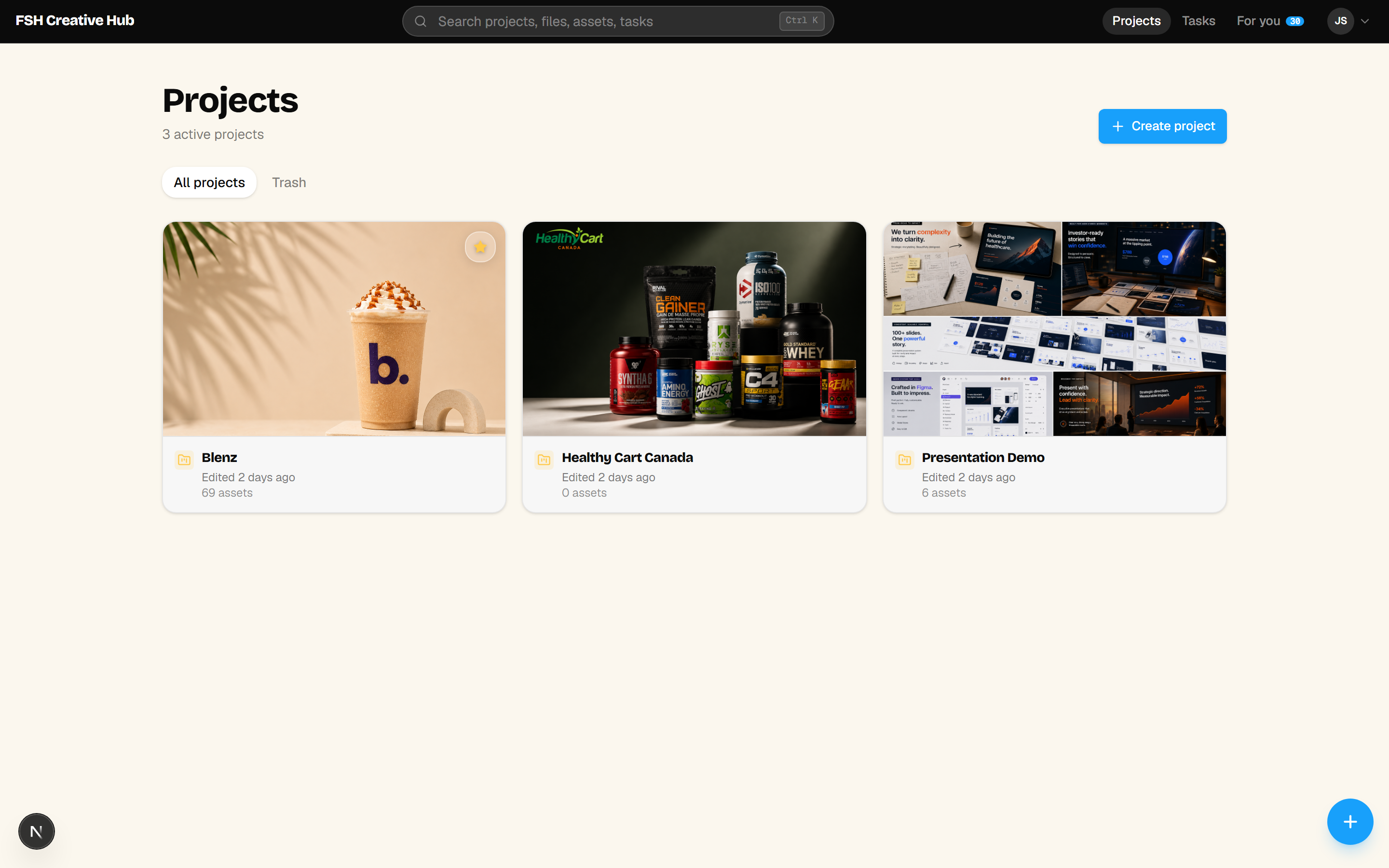Projects page
